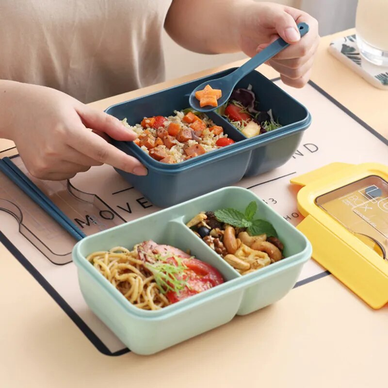 850ml Eco-Friendly Food Grade Plastic Bento Lunch Box With Spoon And Stick