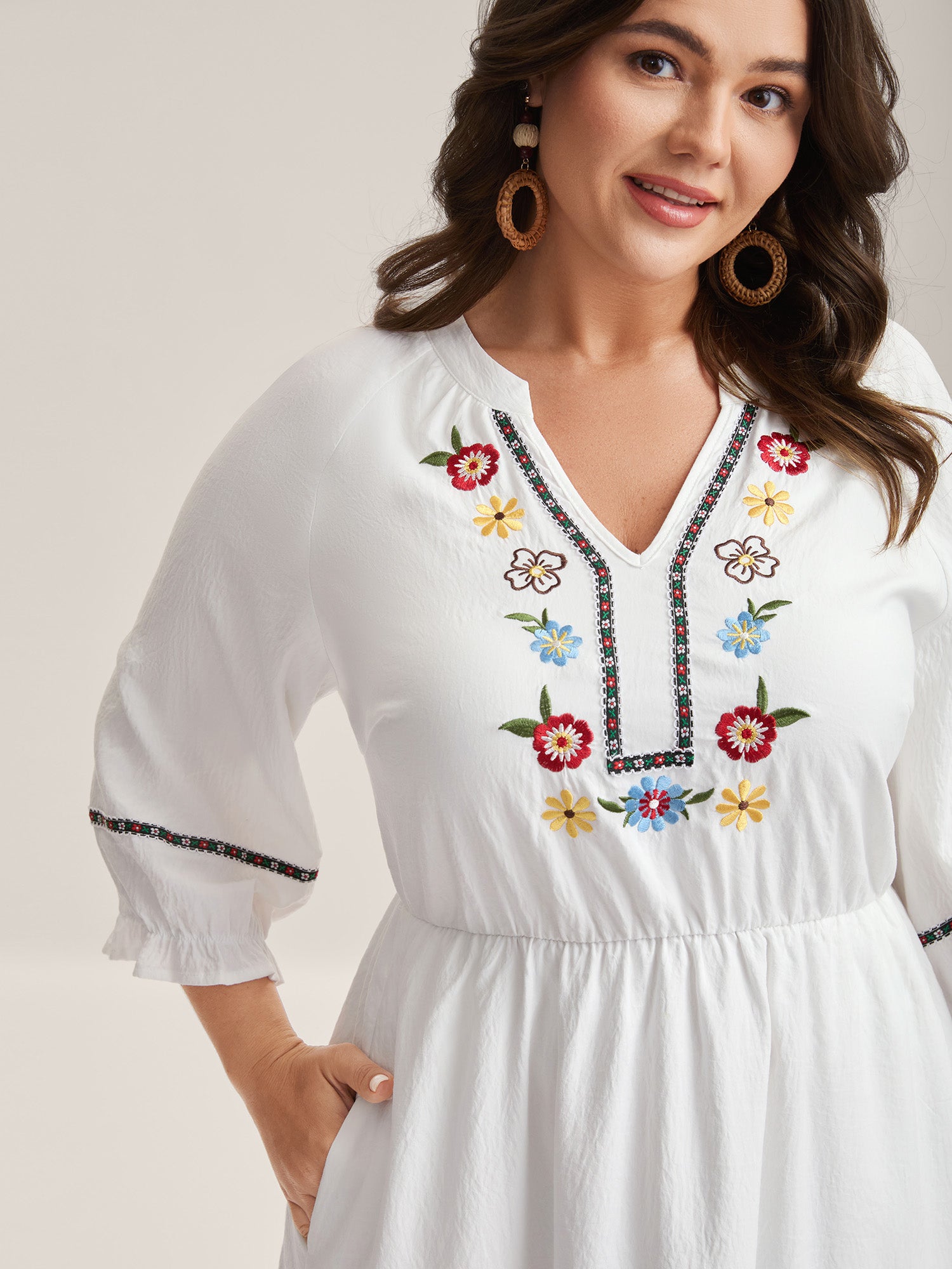 Floral Print A-Line Solid Midi Dress