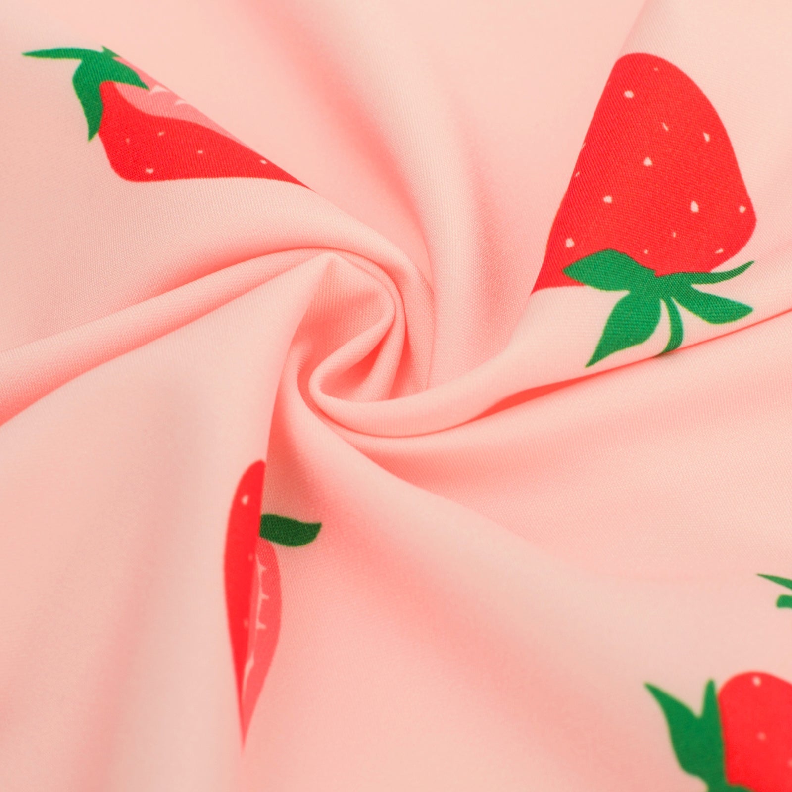 Strawberry Patterns Pleated Buttons Decorated Elastic Waist High Waist Swing A-Line Skirt with Pockets