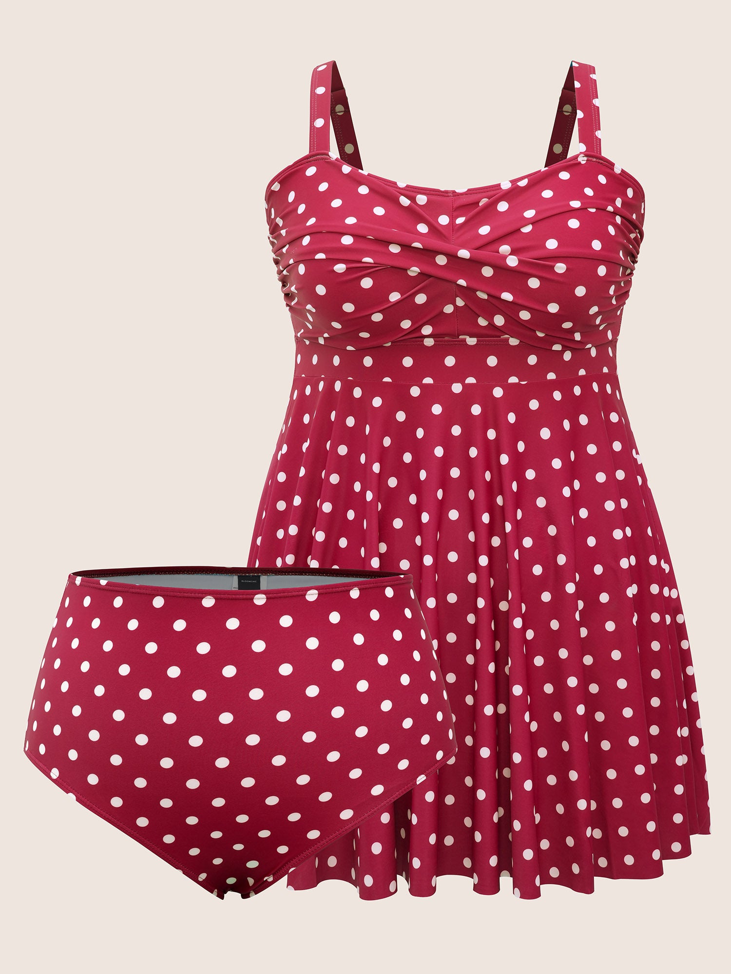 Polka Dot Crossover Ruched Flutter Hem Swim Dress