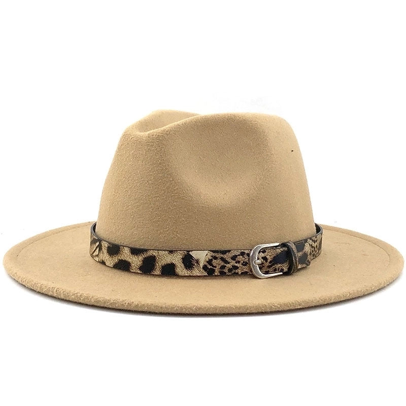 Fashion Leopard Belt Woolen Jazz Hat