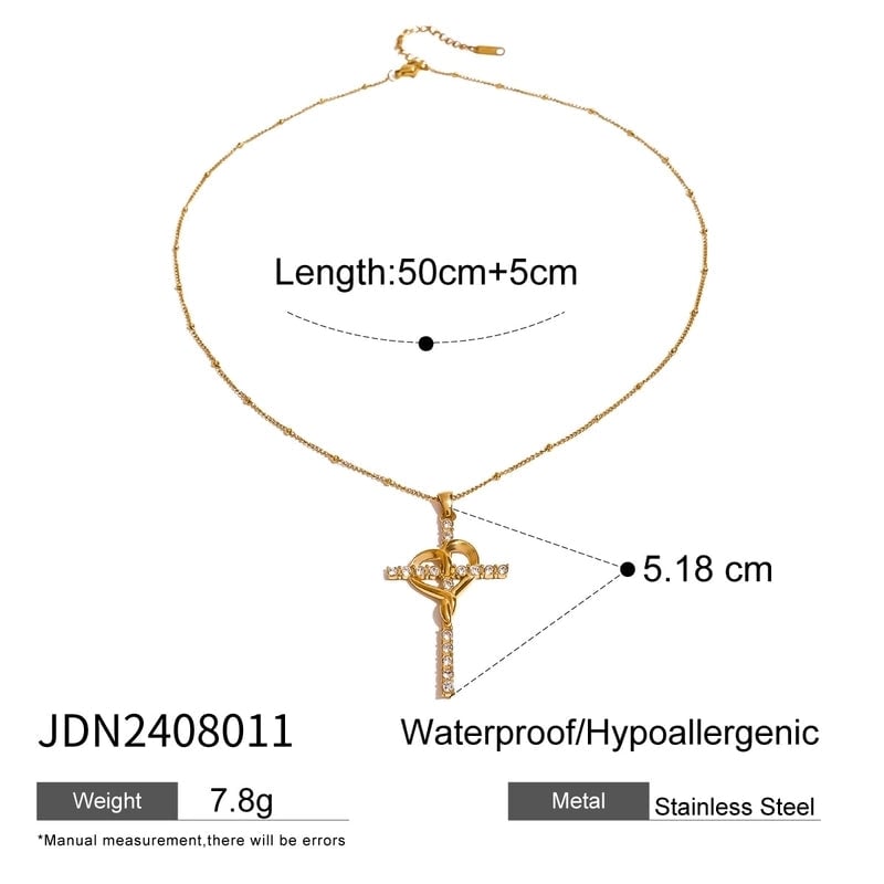 Minimalist Classic Style Cross 304 Stainless Steel Natural Stone Rhinestones Zircon 18K Gold Plated Pendant Necklace