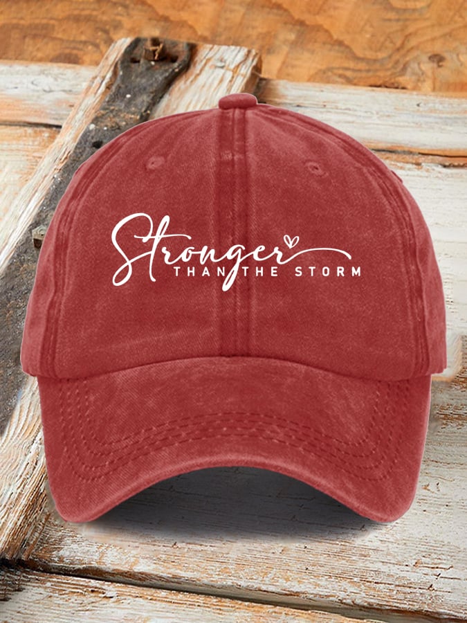 Unisex Distressed Washed Cotton 'stronger Than The Storm' Printed Hat