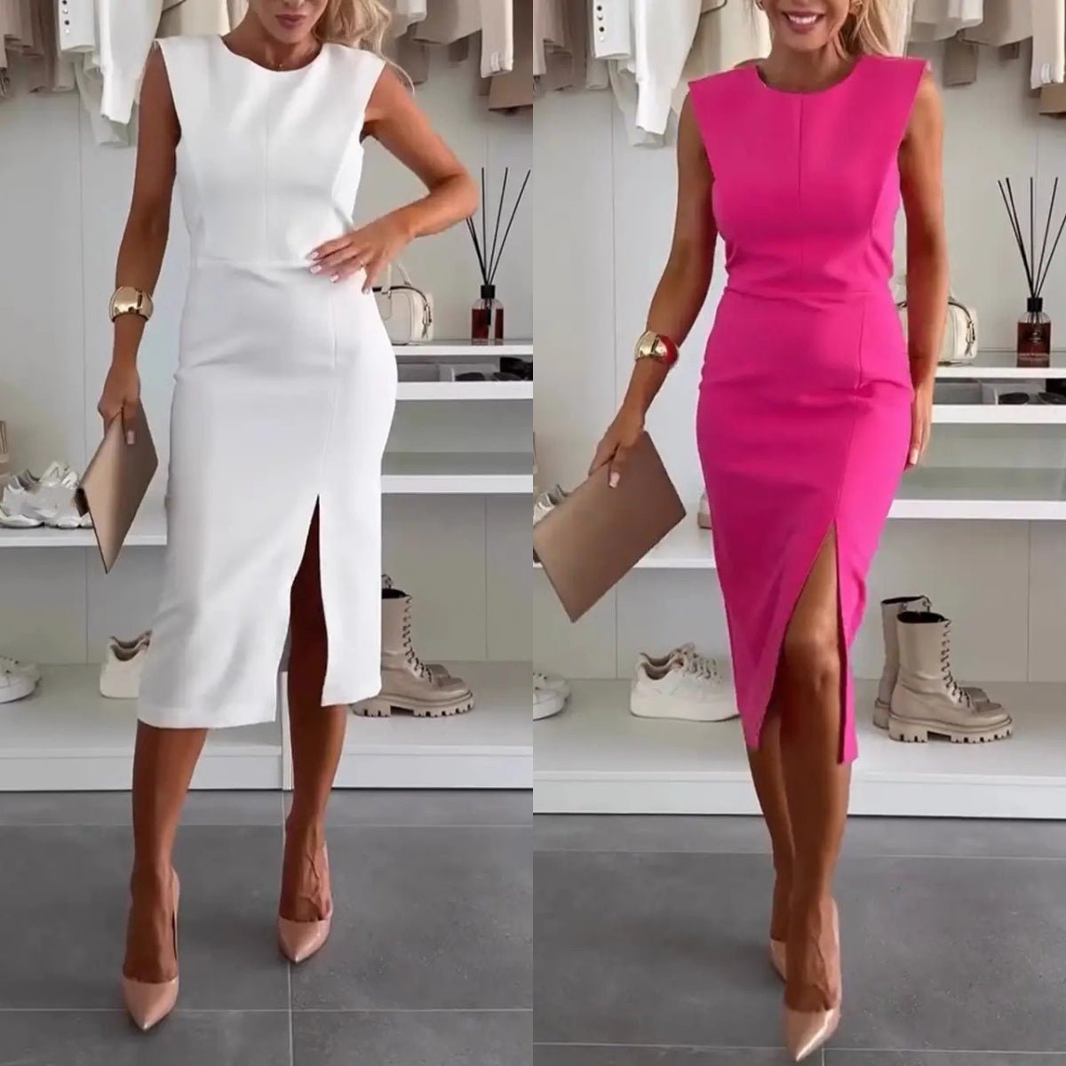 Women’s Sleeveless Bodycon Dress with Slit