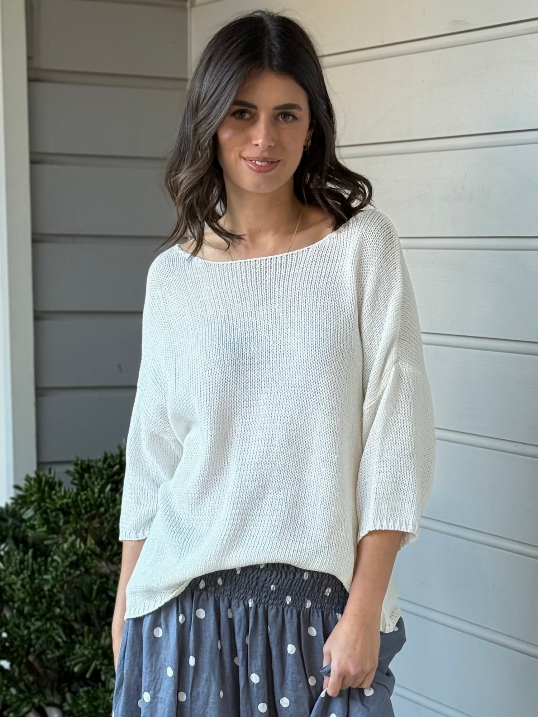 alex top - warm white cotton knit