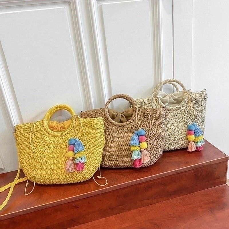 Women's All Seasons Straw Vintage Style Handbag Beach Bag