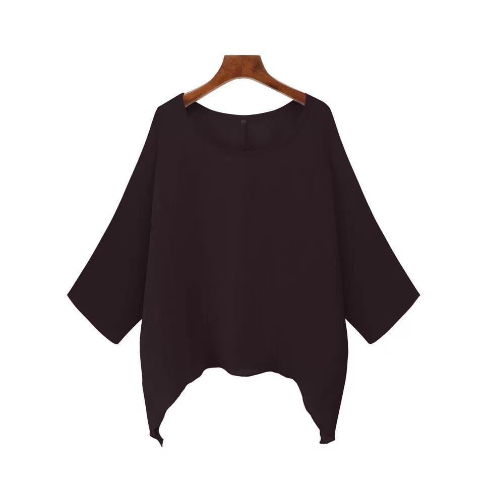 Fashion solid color round neck irregular shirt