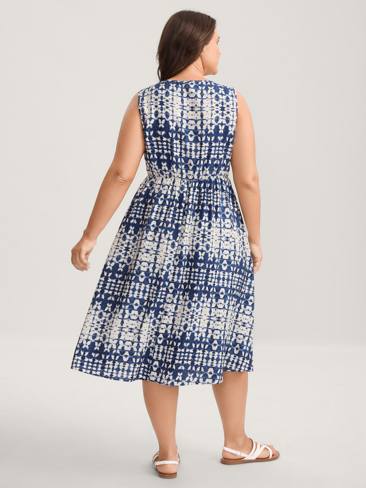 Tie-Dye Print Neck Tie Midi Dress