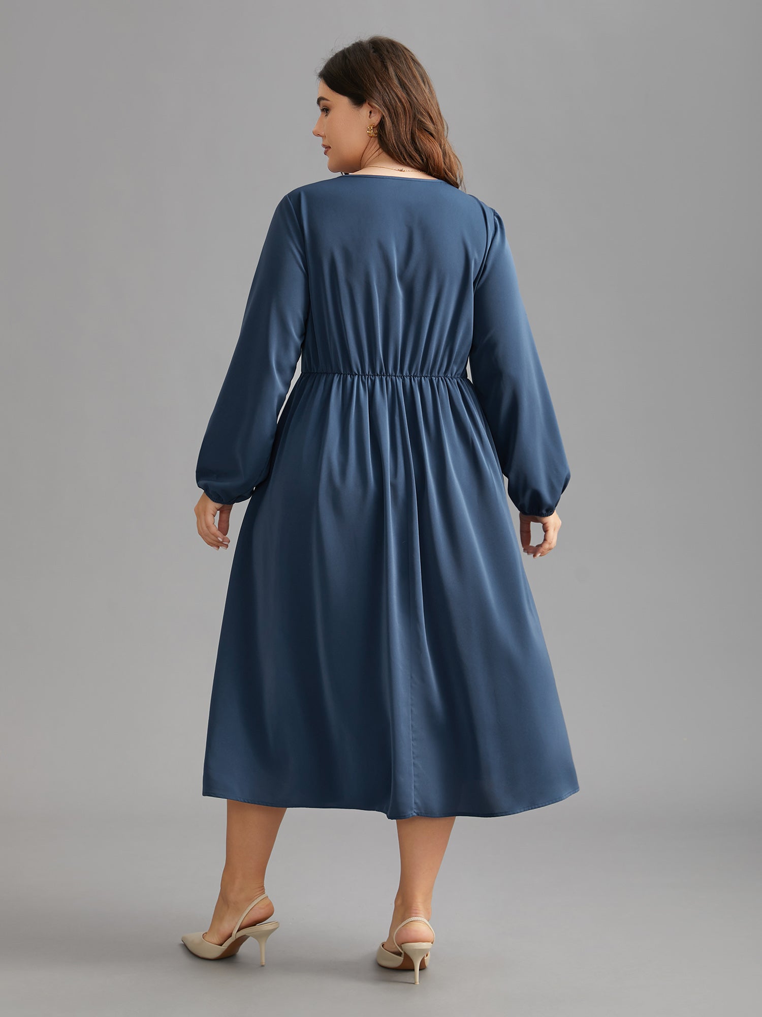 Solid Ruffle Trim Elastic Waist Midi Dress