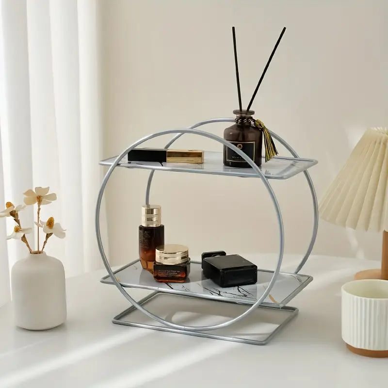 LIGHT LUXURY BATHROOM SHELF RACK COSMETICS ORGANIZER FOR DRESSING TABLE - CIRCLE SHAPE