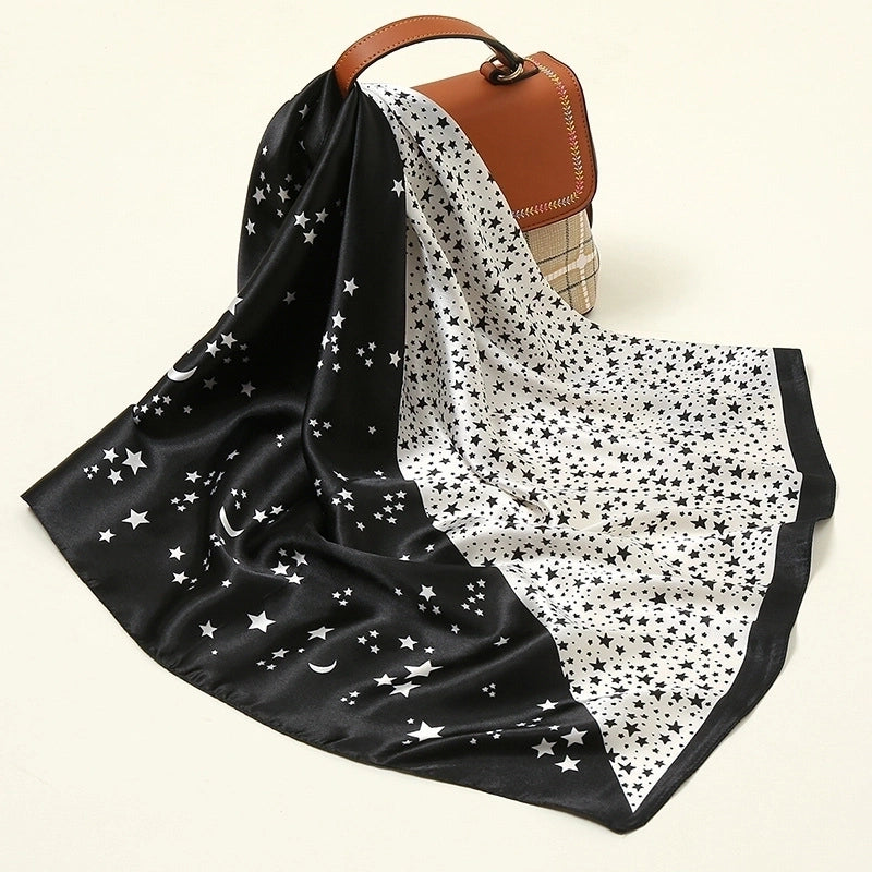 Women's Sweet Color Block Star Butterfly Satin Printing Silk Scarves