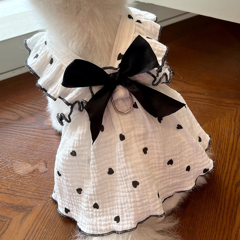 Cute Sweet Cotton Heart Shape Bow Knot Pet Clothing