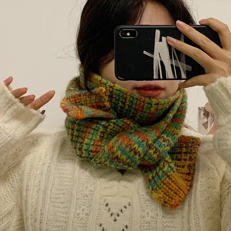 Wool Knitted Scarf Women's Winter Long  Thickened Warm Scarf New High-end Sense Student Couple
