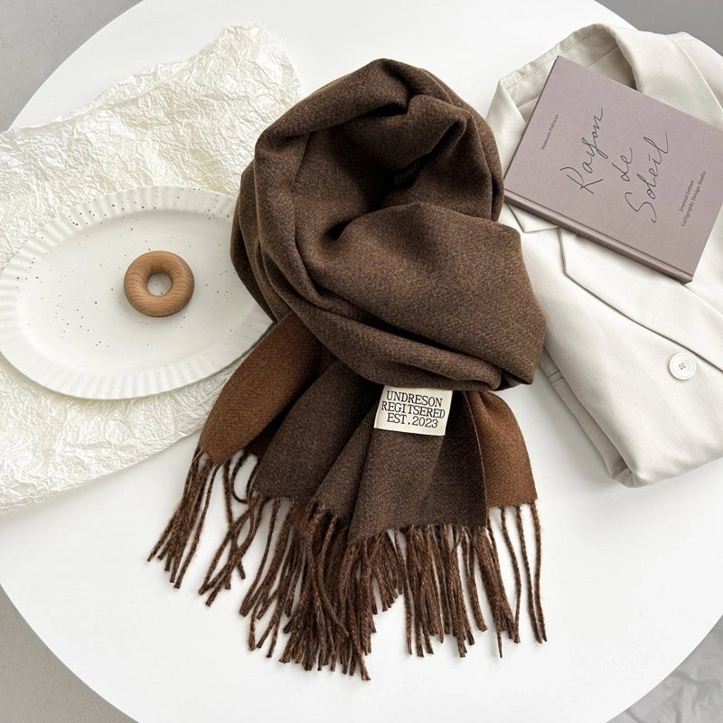 Women's Basic Solid Color Imitation Cashmere Tassel Scarf