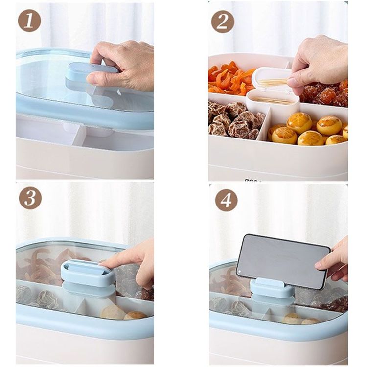 Dust-Proof Dry Fruit Tray. Candy Snack Box With Rotary Phone Holder