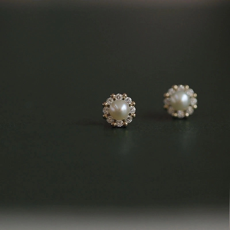 1 Pair Minimalist Round Inlay Copper Rhinestones Pearl Ear Studs