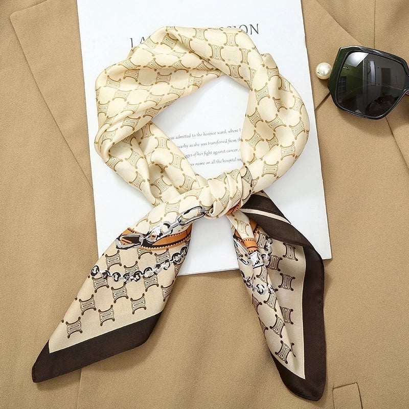 70*70  Striped Silk Scarf Women's Small Square Scarf  Versatile Professional Small Scarf Summer Thin Decorative Scarf