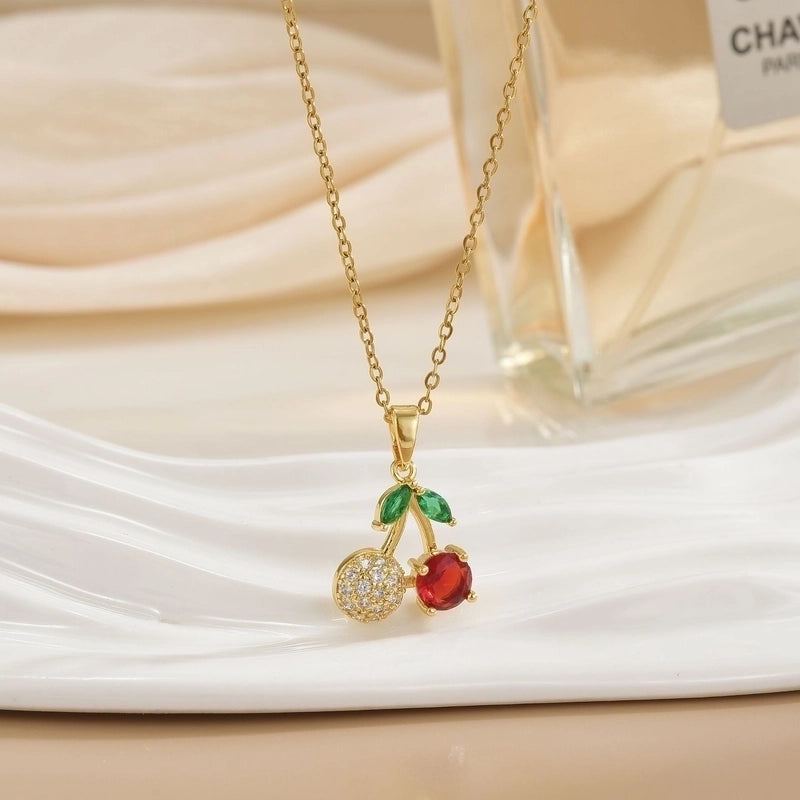 Minimalist Cherry Titanium Steel Plating Pendant Necklace