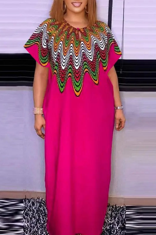 Casual Plus Size Loose Short Sleeve Printed Loose Oversized Maxi Dress