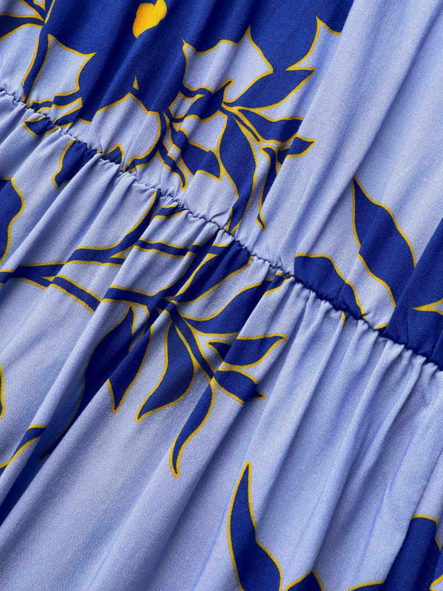 Square Neck Floral Patchwork Ruffle Hem Dress