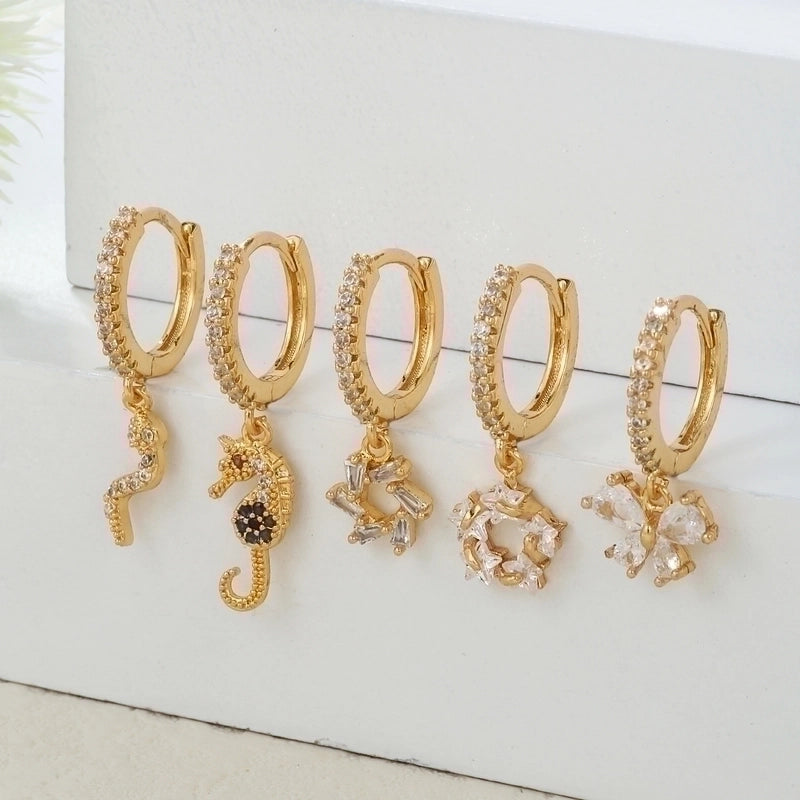 1 Piece Fashion Snake Butterfly Inlaid Zircon Brass Zircon 18K Gold Plated Drop Earrings