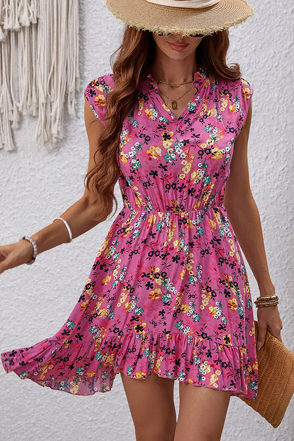 High Waist Floral Print Mini Dress