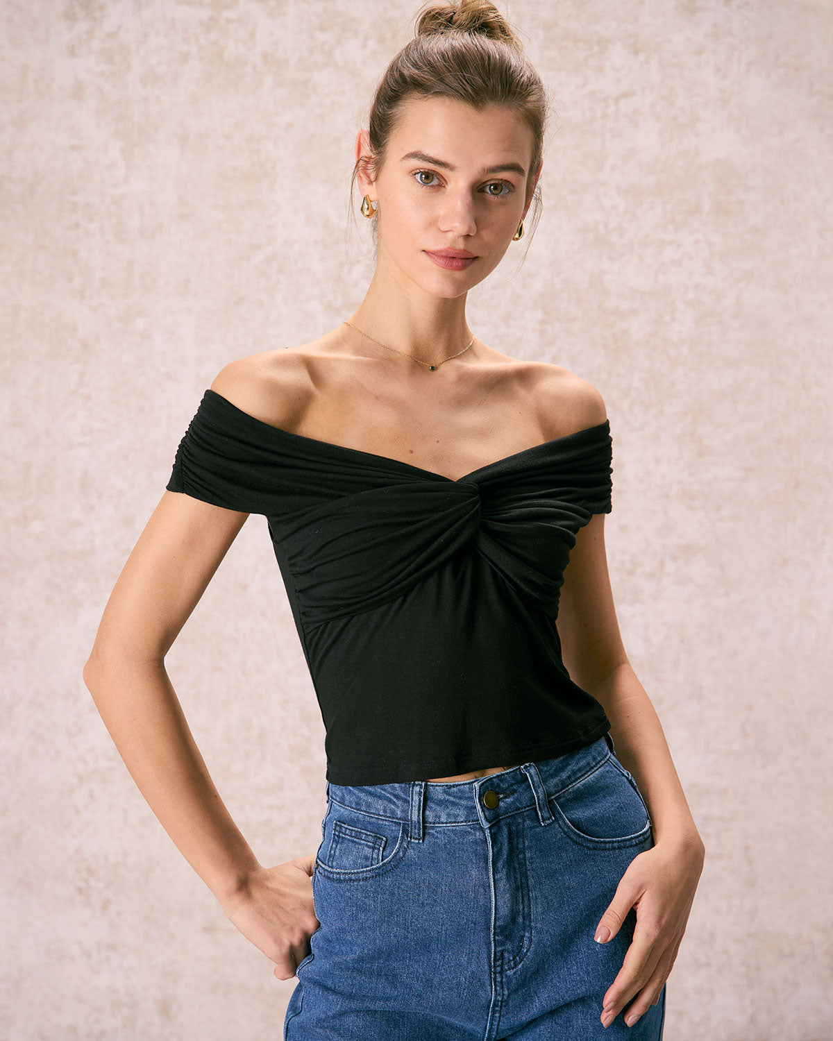 The Black Off The Shoulder Twist Tee