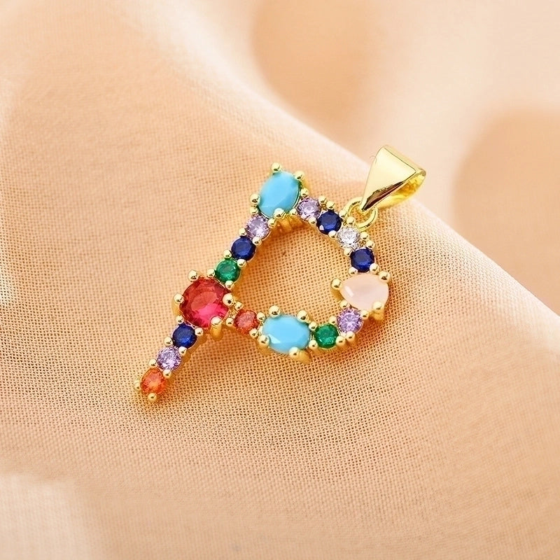 Copper Gold Plated Modern Style Shiny Inlay Letter Glass Stone Zircon Pendant Necklace