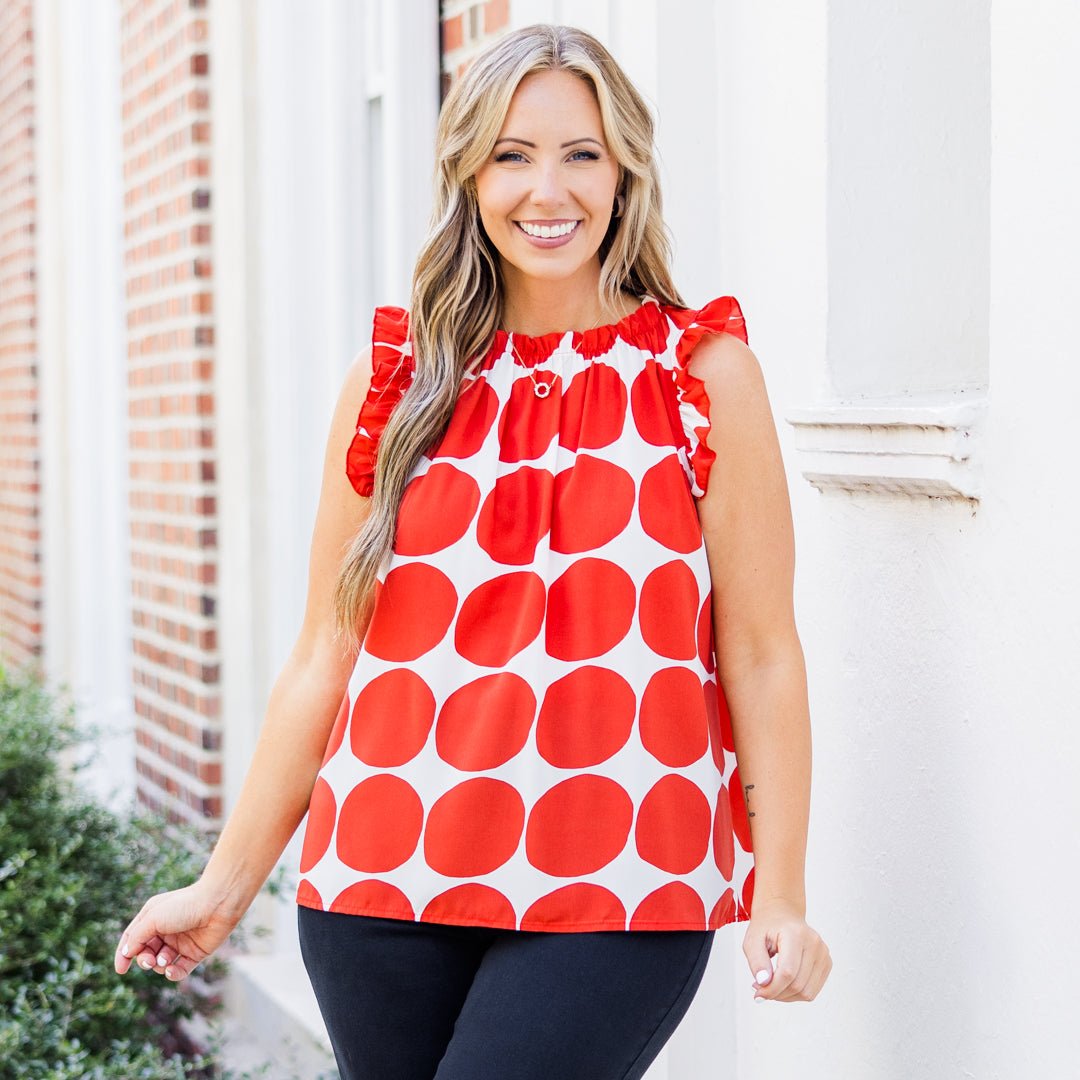 Calm Before The Score Top. Tomato Red