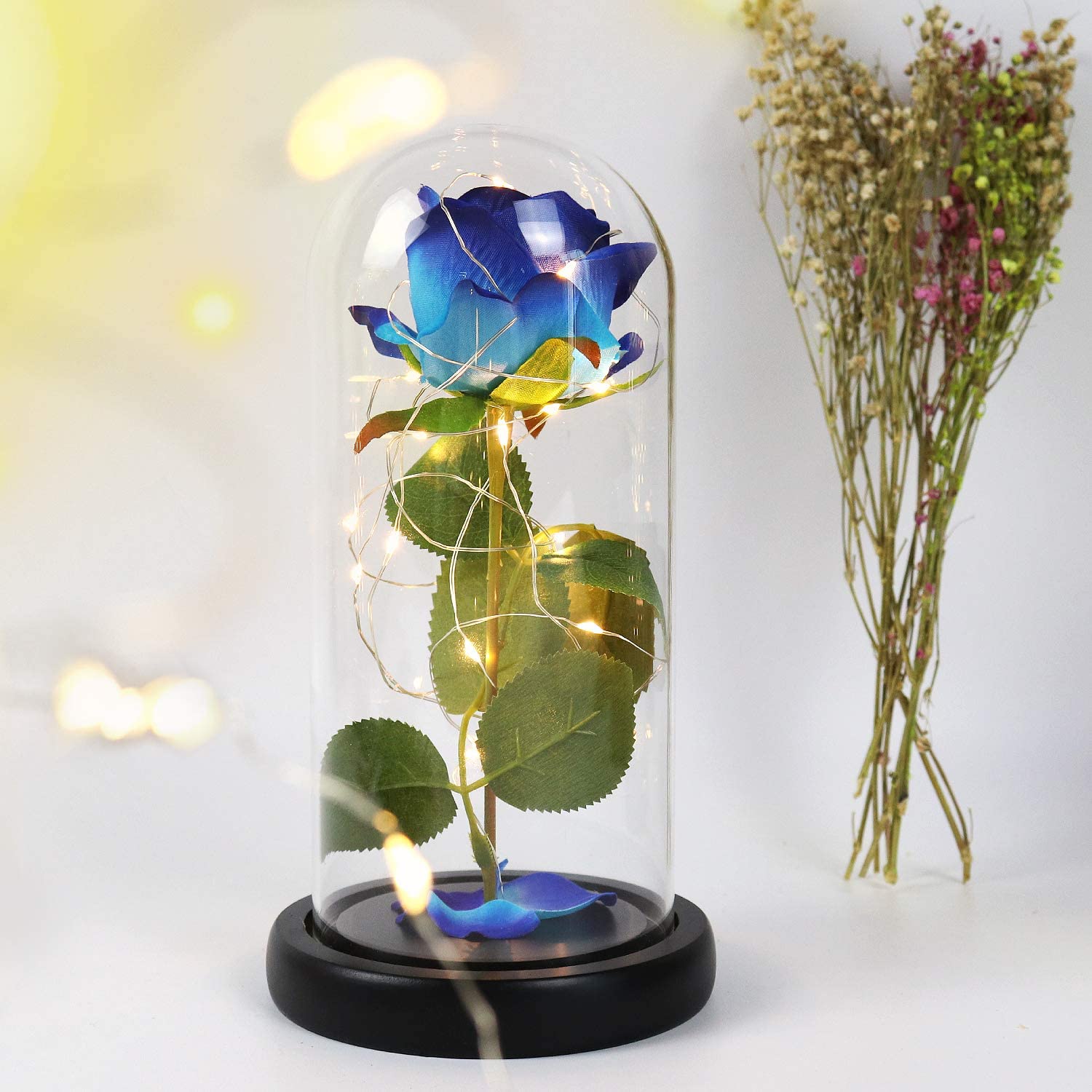 Rose That Lasts Forever in a Glass Dome with Led Lights.Gift for Mothers Day Valentine's Day Birthday Party Wedding Anniversary