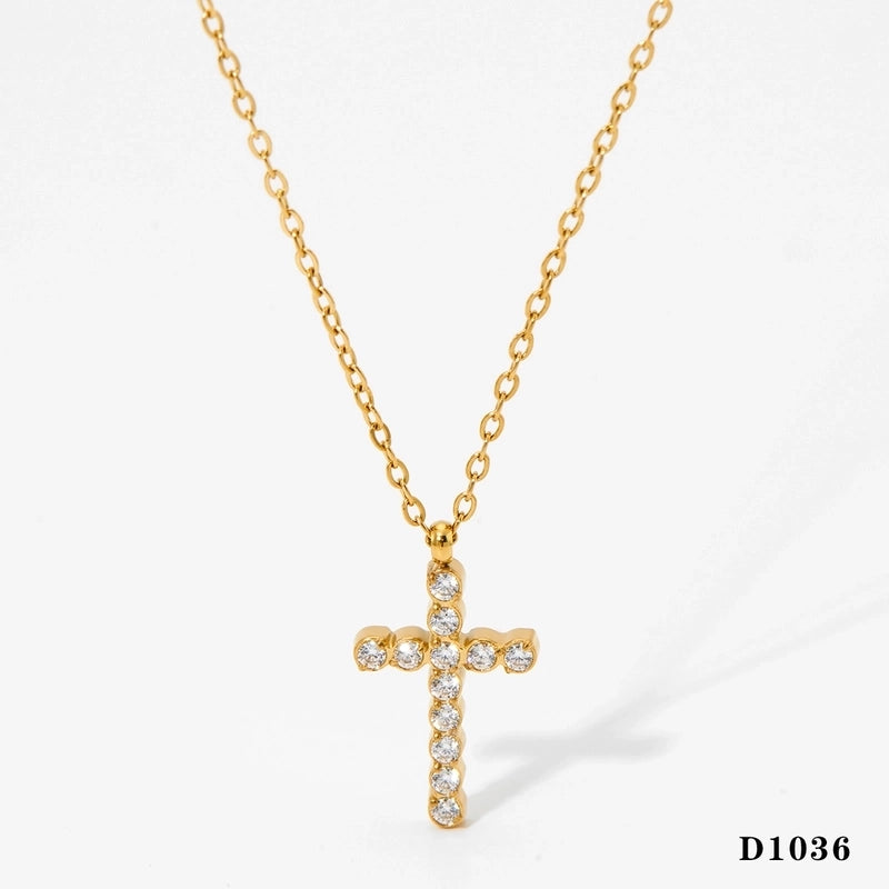 Modern Style Artistic Cross 304 Stainless Steel 16K Gold Plated White Gold Plated Necklace