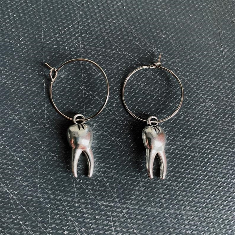 2 Pair Silver Tooth Earrings