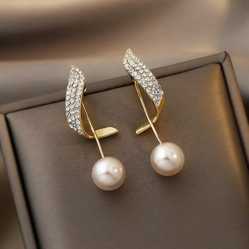 S925 Silver Gold Plated Fashion Exquisite Statement Rhinestone Pearl Fine Jewelry Earrings for Women