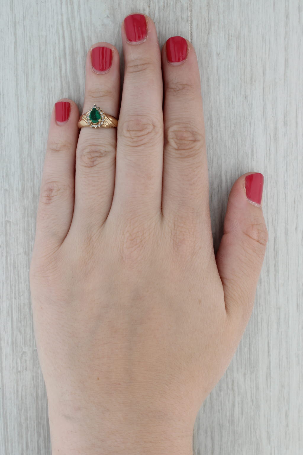 0.57ctw Pear Emerald Diamond Halo Ring 14k Yellow Gold Size 5