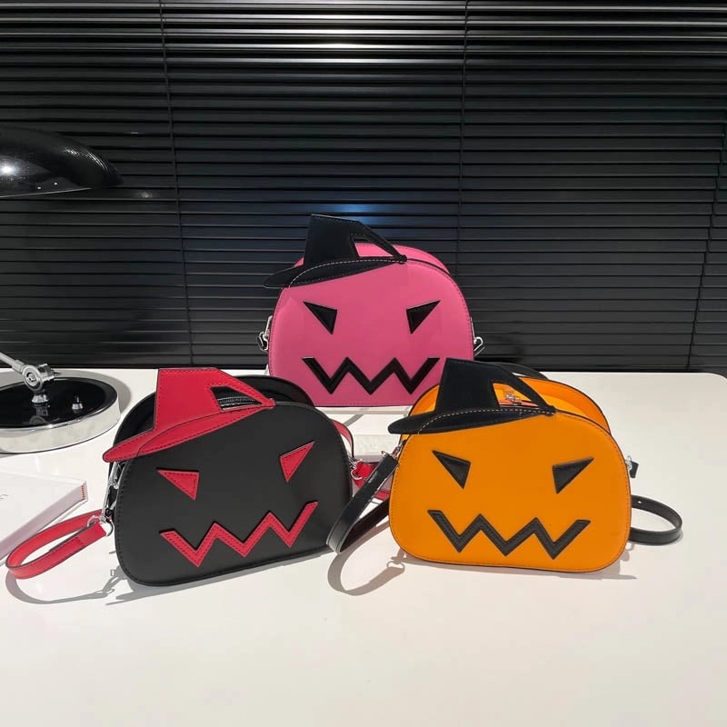 Halloween Women's Pu Leather Pumpkin Solid Color Streetwear Square Zipper Shoulder Bag Crossbody Bag