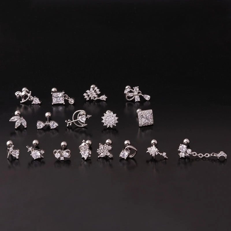 Ear Cartilage Rings & Studs Fashion Geometric 316L Stainless Steel  Copper Plating Inlay Zircon