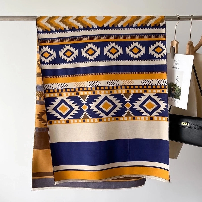 Women's Elegant Printing Color Block Imitation Cashmere Polyester Scarf