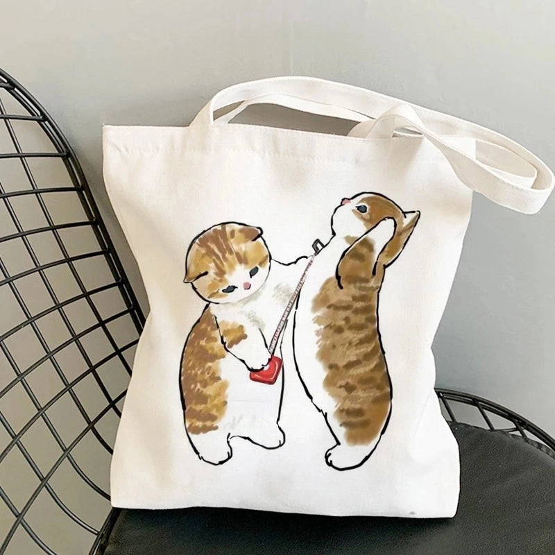 Unisex Canvas Cat Streetwear Square Open Canvas Bag