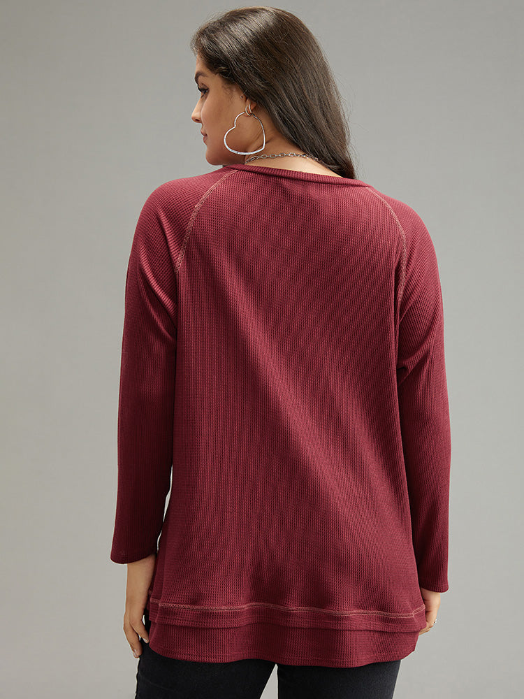 Plain Textured Stitch Raglan Sleeve Sweatshirt