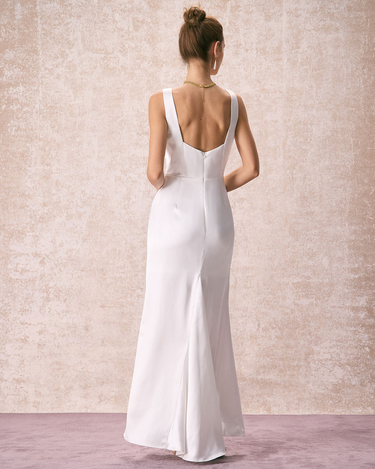 The White Square Neck Satin Maxi Dress