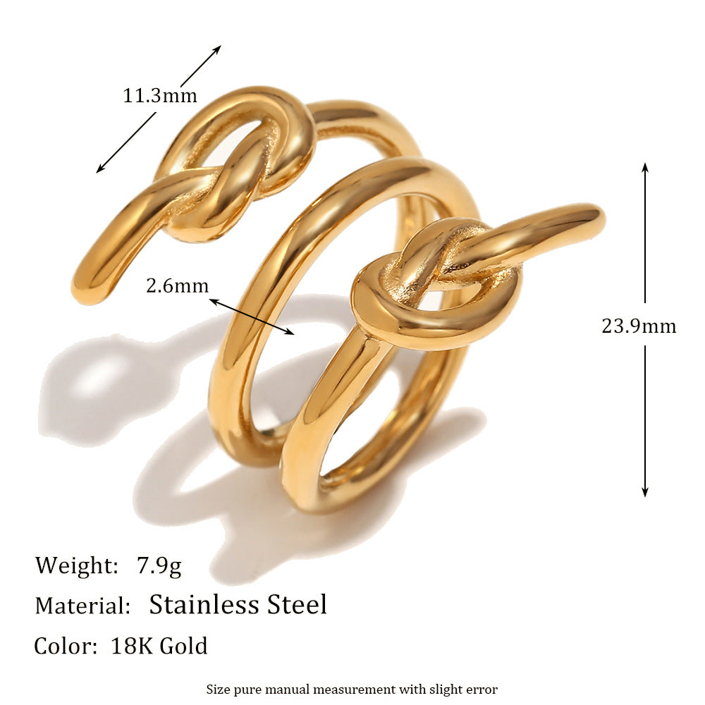 Ins Fashion Niche Design Hand Jewelry Stainless Steel Plated 18K Gold Three-Layer Knotted Ring Female