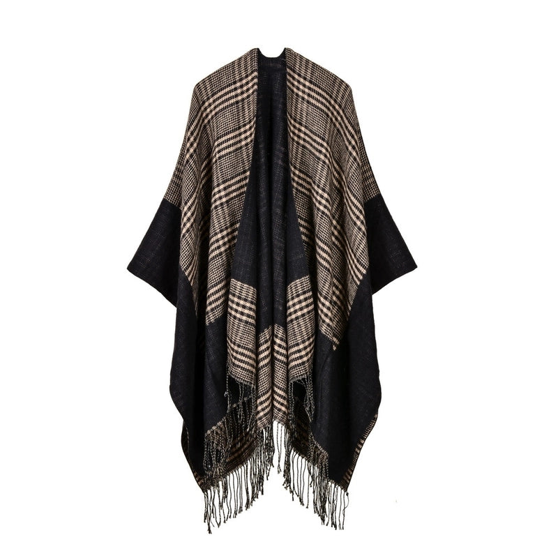 Export Women's Rhombus Tassel Lengthened Hot Selling Imitation Cashmere Shawl Both Sides Available Thickened Cape