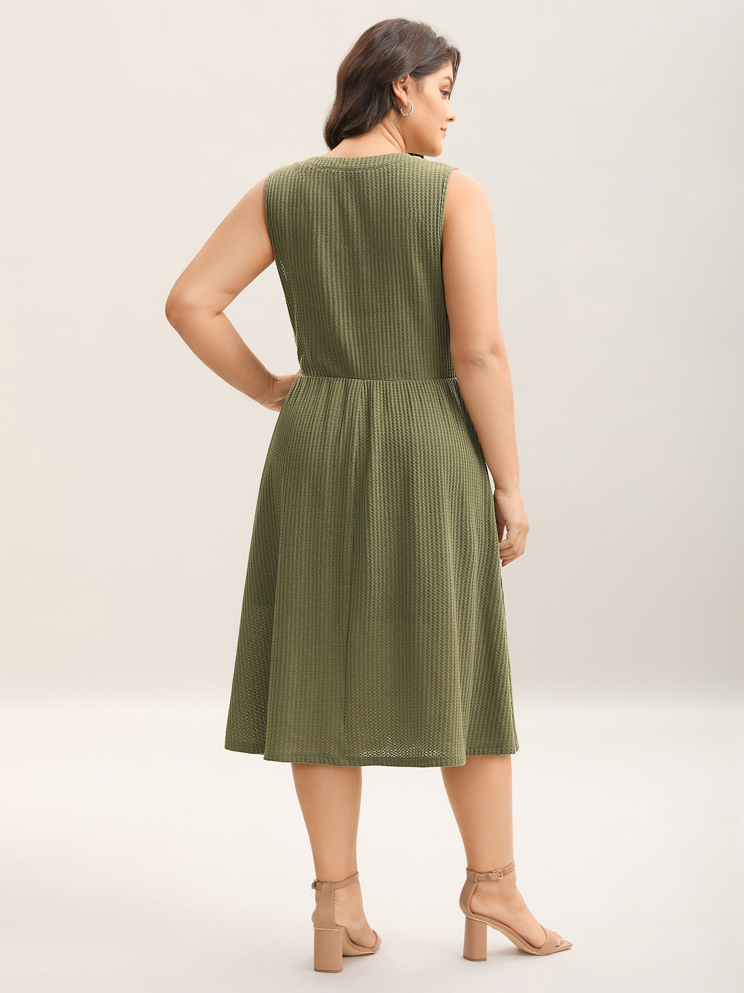 Stretchy Textured Waist-Tie Midi Dress