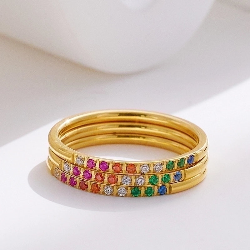 Minimalist Geometric Titanium Steel Polishing Plating Inlay Zircon Rings