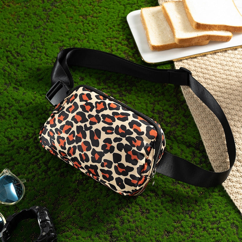 Unisex Medium Nylon Leopard Streetwear Square Zipper Fanny Pack