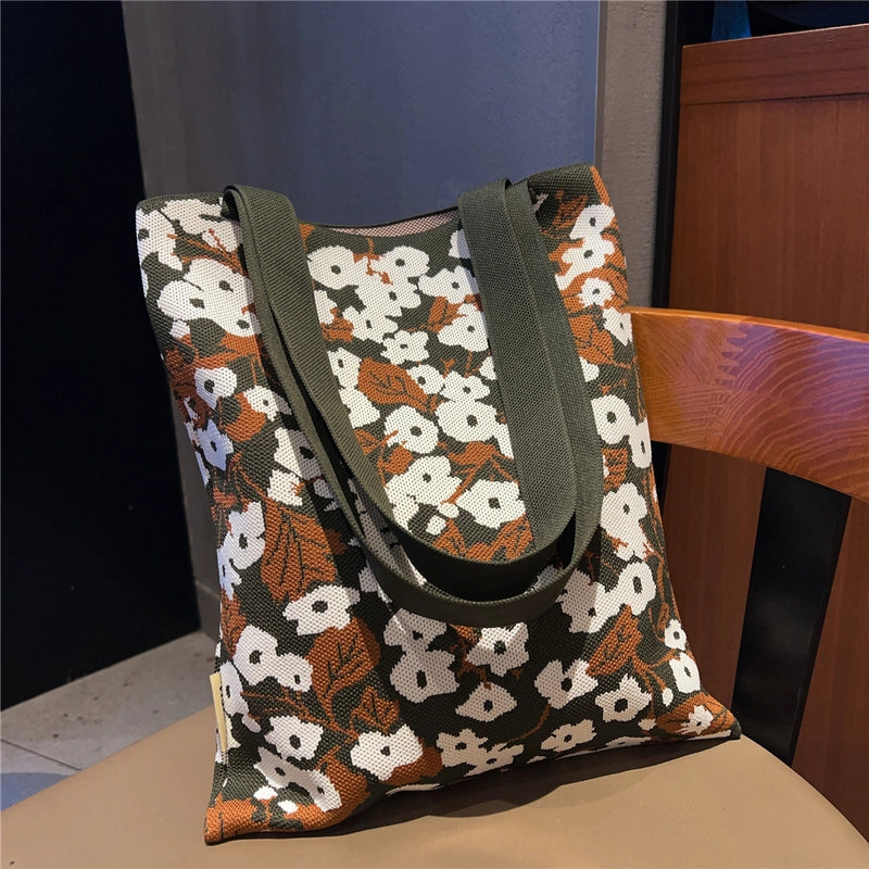 Women's Medium Knit Animal Flower Cute Open Shoulder Bag