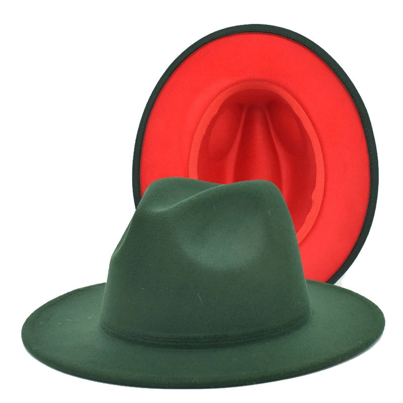 Popular Two-color Woolen Hat Women's Fashion Wide-brimmed Felt Hat Hat Jazz Hat Men