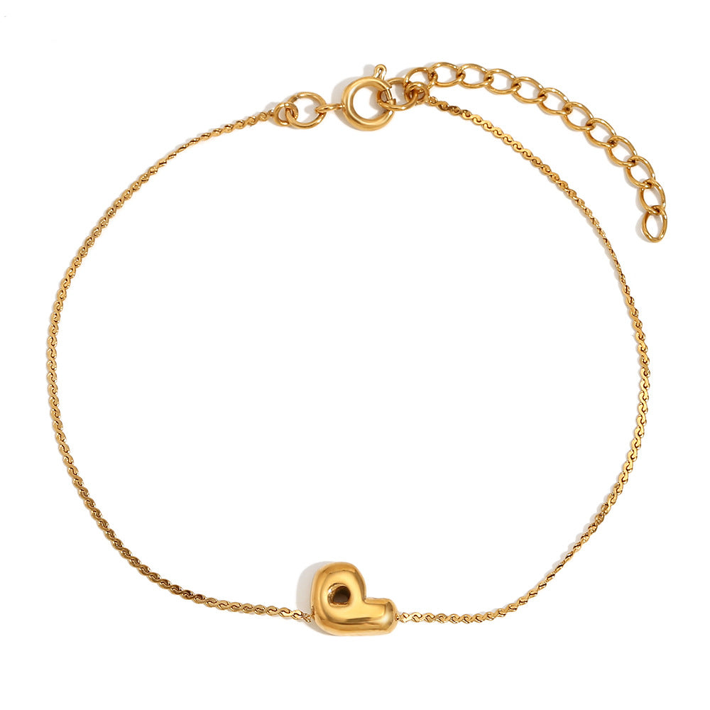Fashionable Niche Personality Hot Style Simple Hand Jewelry Stainless Steel Plated 18K Gold Bubble Letter S Chain Bracelet