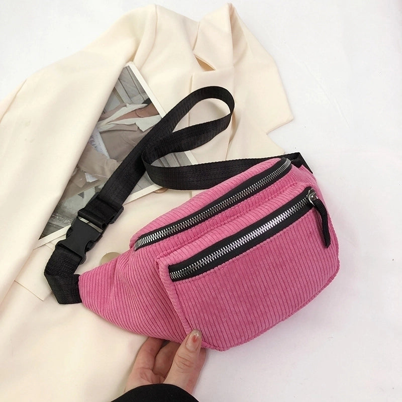 Women's Vintage Style Solid Color Corduroy Waist Bags