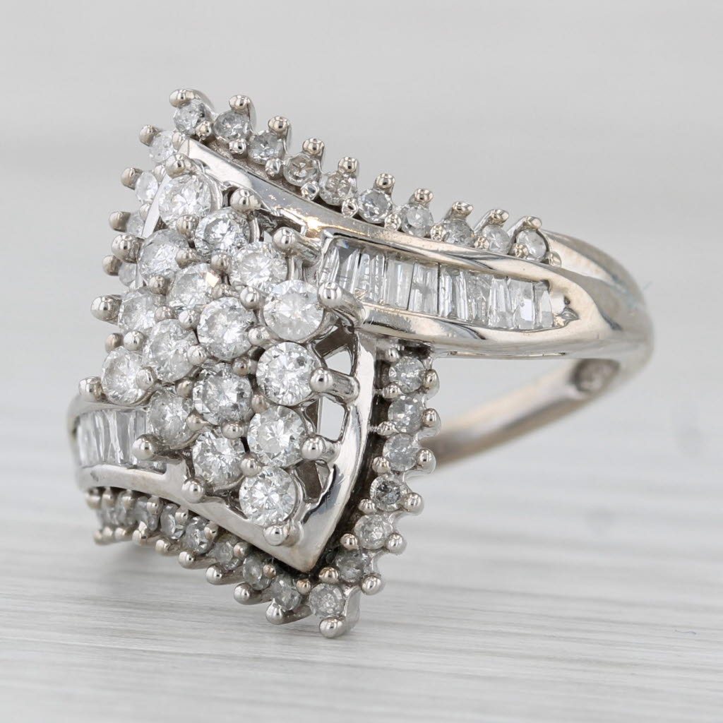 1ctw Diamond Cluster Bypass Ring 10k White Gold Size 7.25